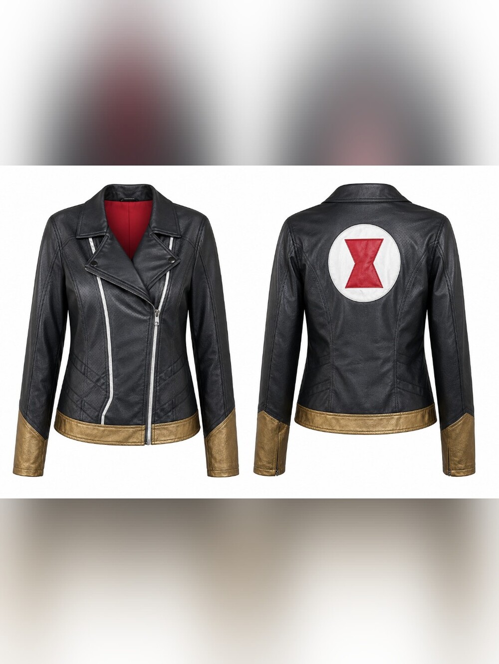 Marvel Black Widow Her Universe Moto Jacket Black Gold Faux Leather Ss L Junior